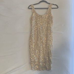 Gorgeous lace cream mini dress with gold sequins